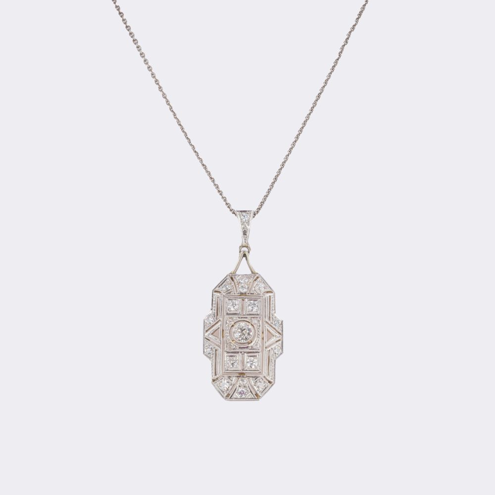 Art-déco Diamond Pendant on Necklace - image 2