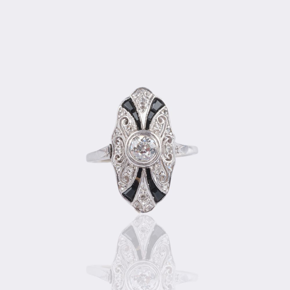 Art-déco Diamond Onyx Ring