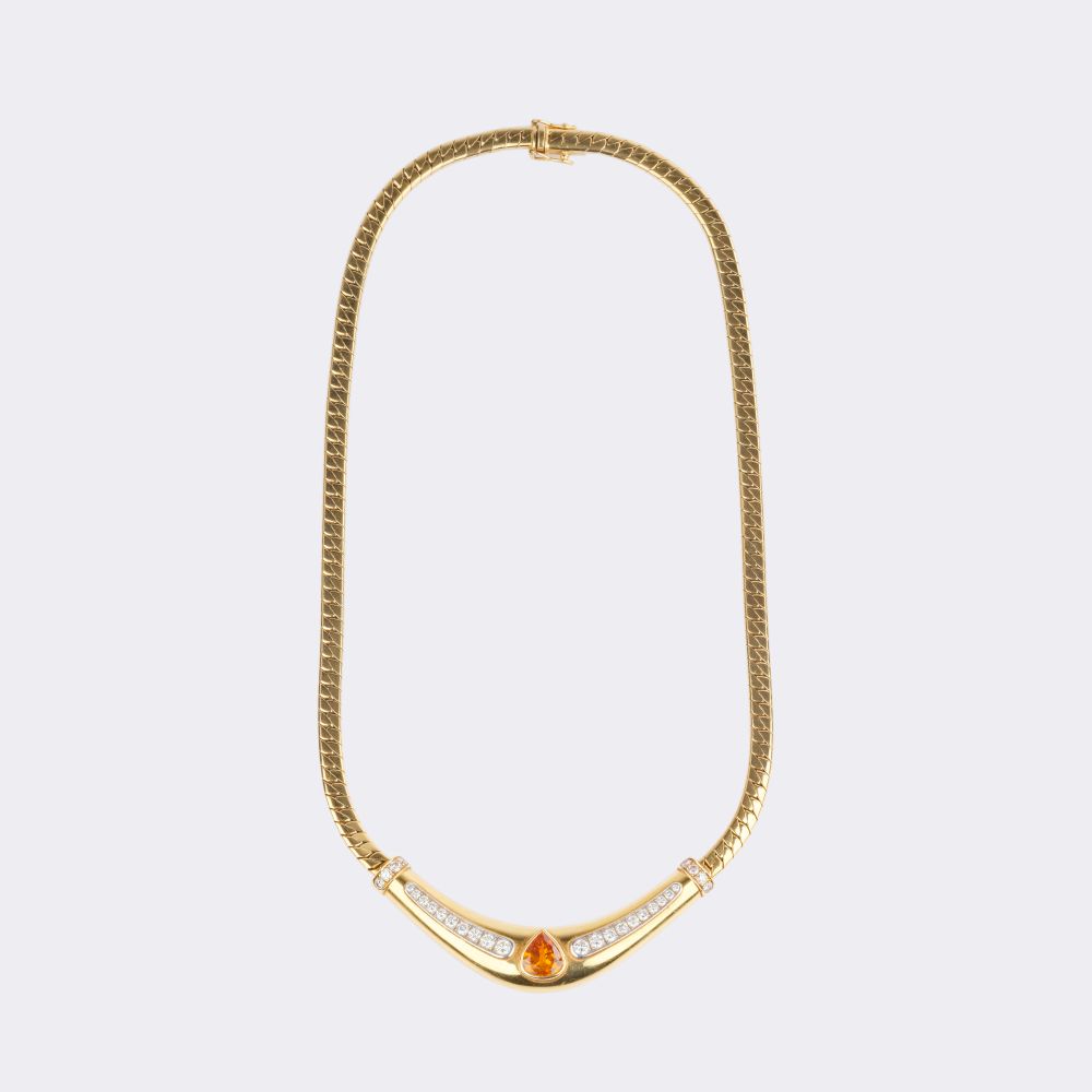 Gold Necklace with Citrine and Diamonds - image 2