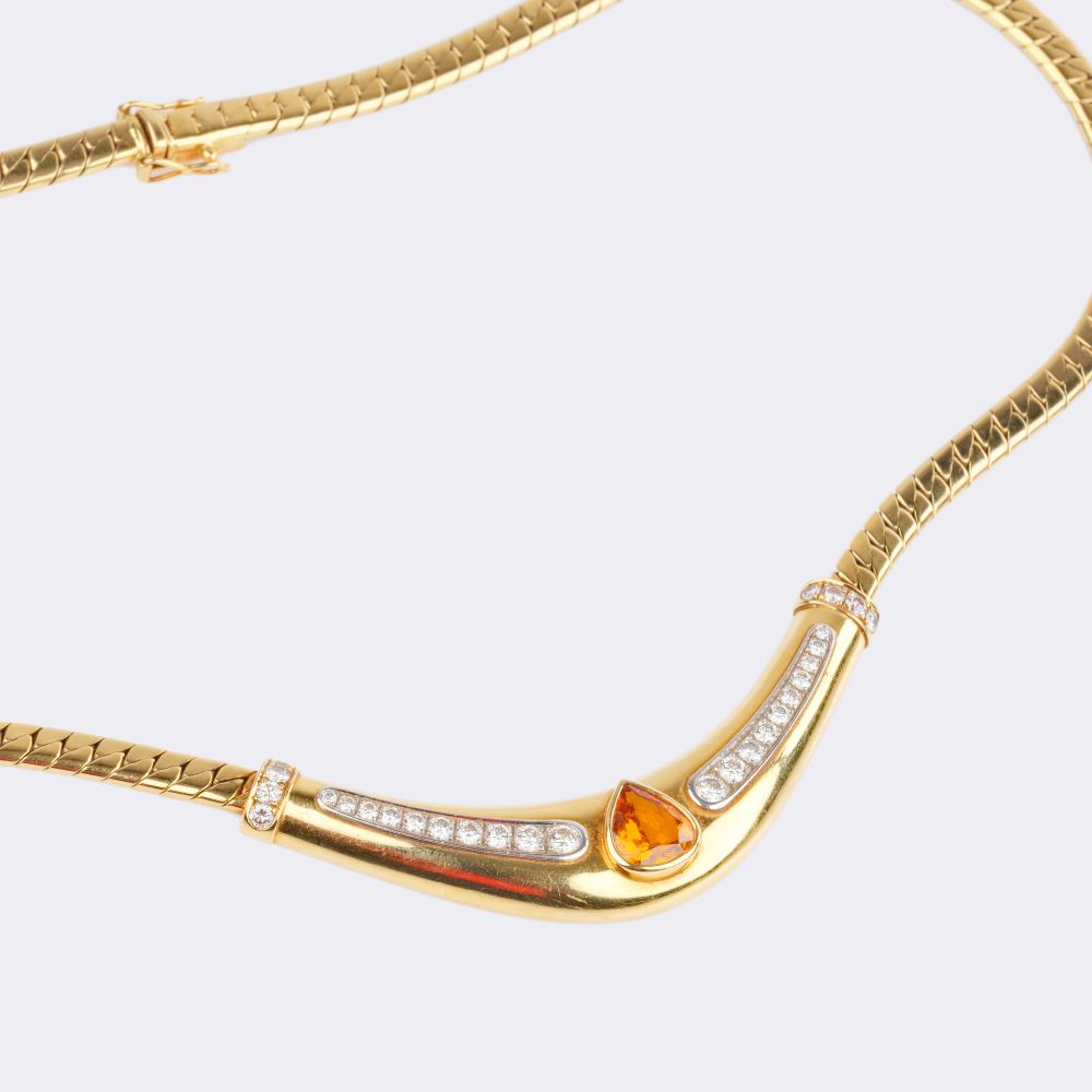 Gold Necklace with Citrine and Diamonds - image 3