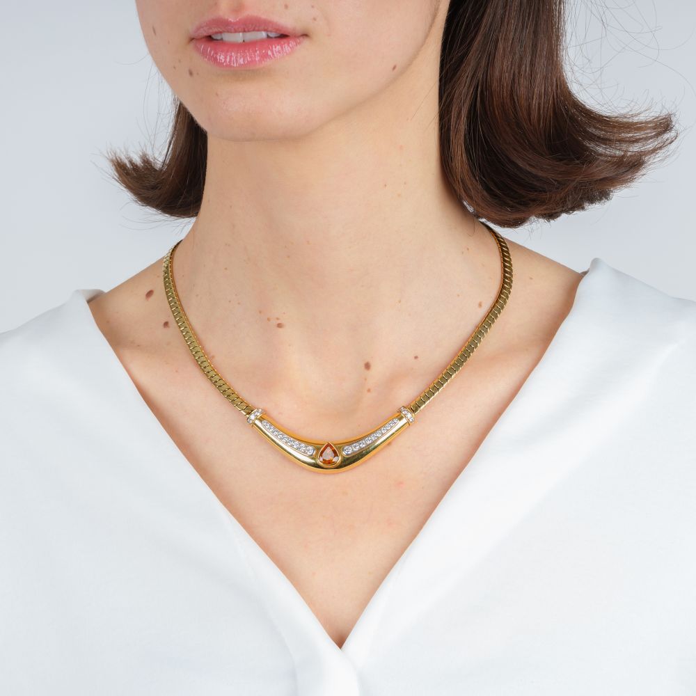 Gold Necklace with Citrine and Diamonds - image 4
