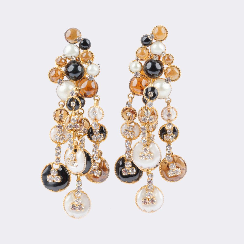 Pair of Gripoix Pâte de verre Clip Earrings with Faux Pearls