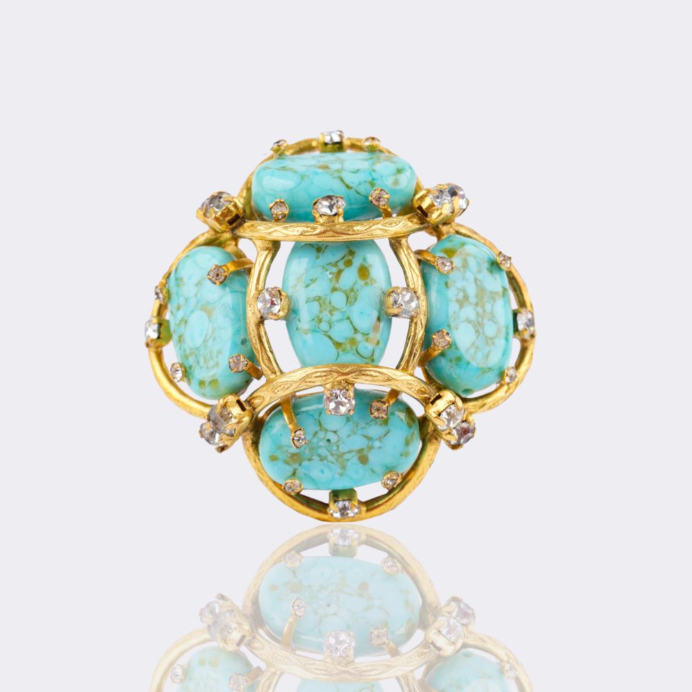 Faux Turquoise Vintage Brooch with Strass