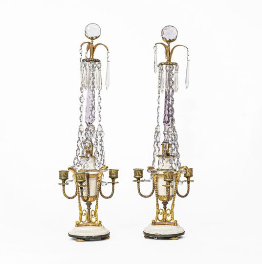 A Pair Ormolu Empire Girandols with Crystal glass