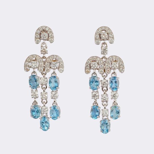 Pair of Aquamarine Diamond Earrings
