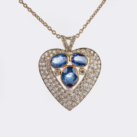 Heartshaped Sapphire Diamond Pendant on Necklace