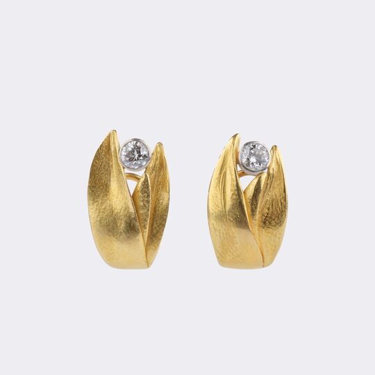 Pair of Leaf-Earrings with Diamonds