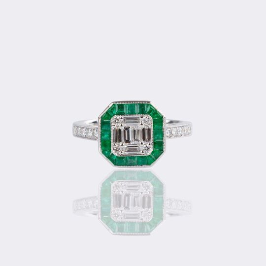 Fein Diamond Ring with Emerald