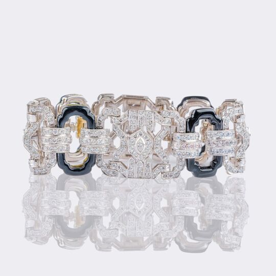 Very fine Art-déco Diamond Onyx Bracelet