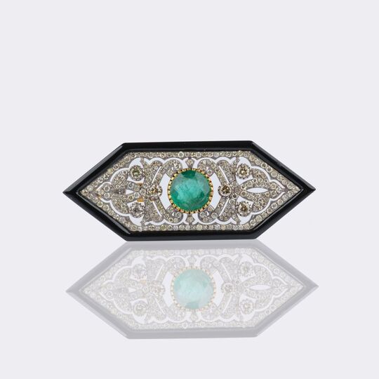 Emerald Diamonds Brooch with Onyx