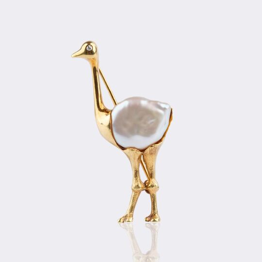 Small Pearl Brooch 'Ostrich'