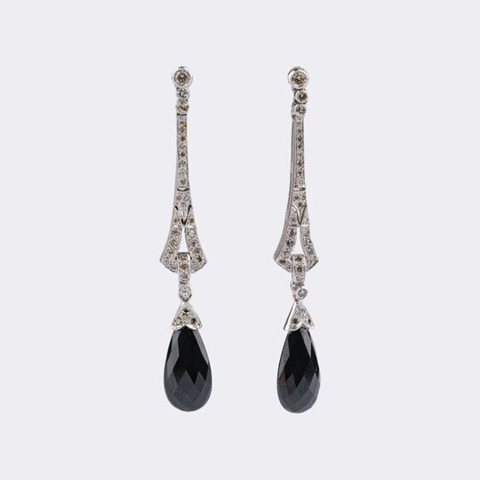 Pair of Art-Deco Diamond Onyx Earrings