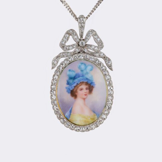 Belle Époque Diamond Pendant with Lady-Portrait