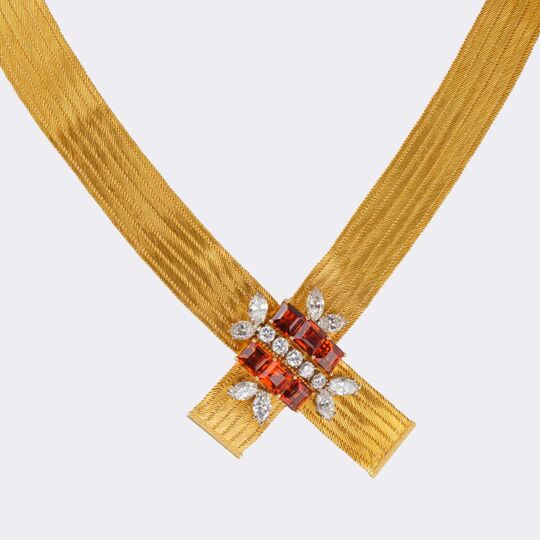 Exceptional Vintage Gold Necklace with Citrines and Diamonds