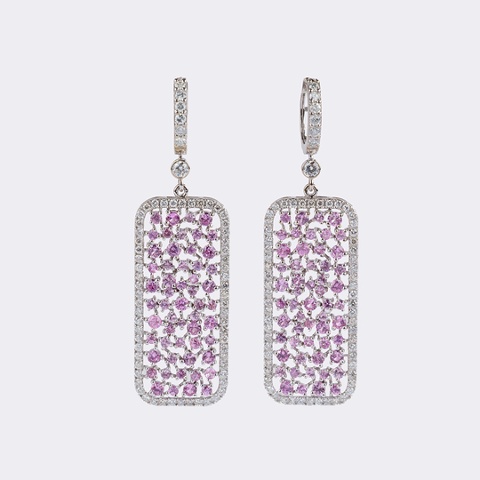 Pair of Pink Sapphire Diamond Earpendants