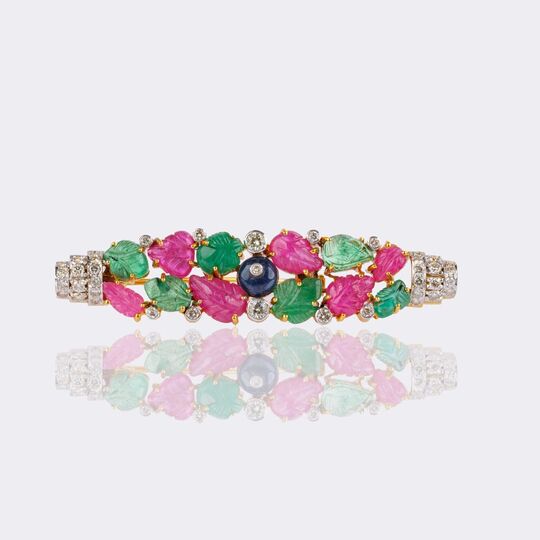 Fine Ruby-Emerald-Sapphire Brooch With Diamonds'Tutti-Frutti'