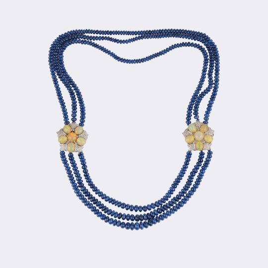 High-Carat Sapphire Necklace with Opal-Diamond