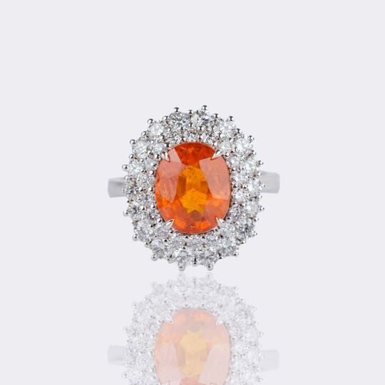 Fine-Color Spessartine Garnet Ring with Diamonds