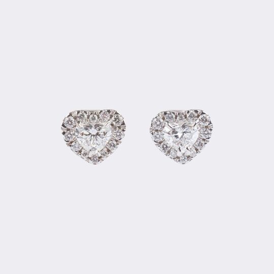 Pair of Diamond Earrings with fine, white Heart Cut Diamonds