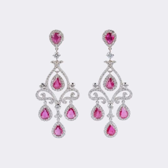 Pair of Ruby Diamond Chandelier Earrings
