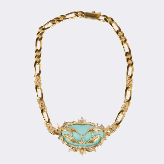 An extraordinary Turquoise Necklace with Diamonds