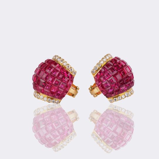 Pair of colorful Ruby Earrings with Diamonds