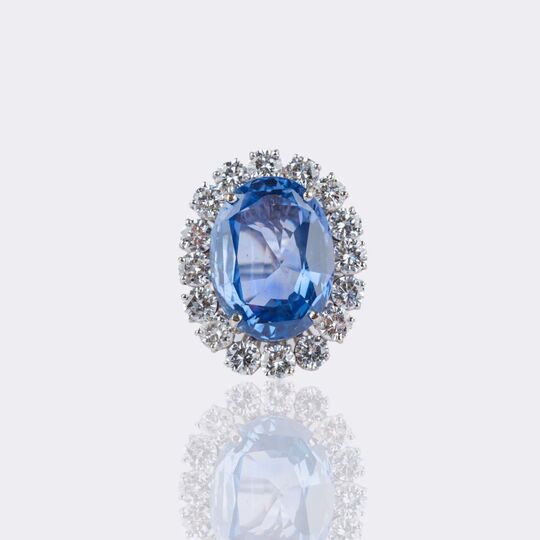 High-Carat Natural Sapphire Ring with Diamonds