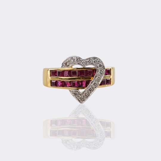 Ruby Heart Ring with Diamonds