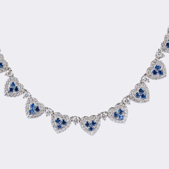 Neckalce'Heart to Heart' with Sapphire and Diamonds