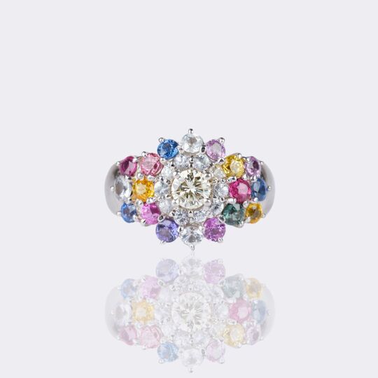 Rainbow Sapphire Diamond Ring