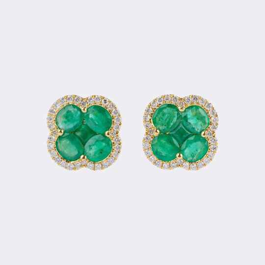 Pair of Emerald Diamond Earrings 'Cloverleaf'