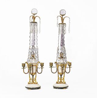 A Pair Ormolu Empire Girandols with Crystal glass