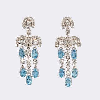 Pair of Aquamarine Diamond Earrings