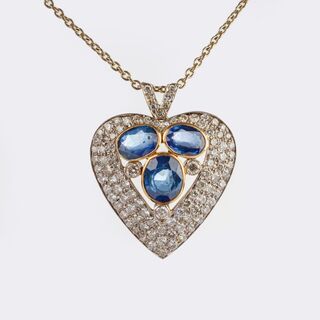 Heartshaped Sapphire Diamond Pendant on Necklace