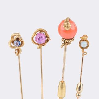 Four Novelty-Jewellerypiece Needles with Exotic Animals 'Snake'