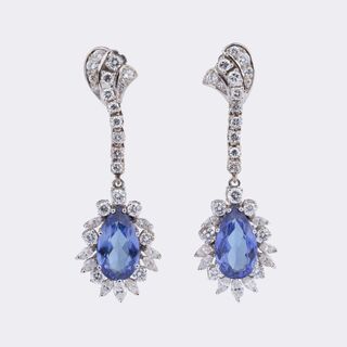 Pair of Diamond Earrings with changeable Pendants of Tanzanites and South Sea Pearls