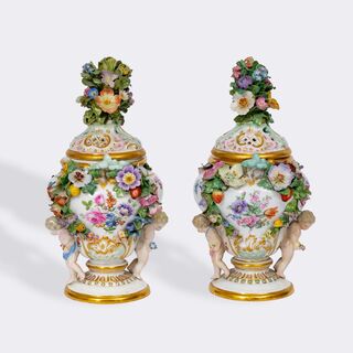 A Pair of small Potpourri Vases with Putti