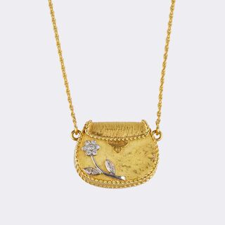 Gold 'Sacoche Bag' Pendant with Diamonds on  Chain