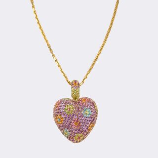 Large Heart Pendent with Colour Gemstones on Chain
