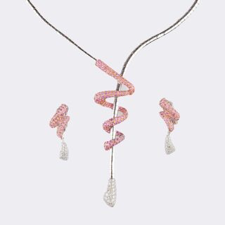 Modern two-piece Serpent Jewelry Set with Pink Sapphires and Brillanten