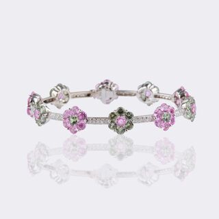 Floral Colour Gemstone Bracelet with Diamonds