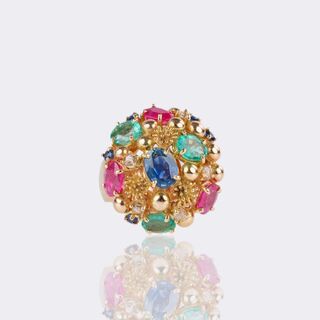 Cocktail Ring with Rubies, Sapphires and Emeralds