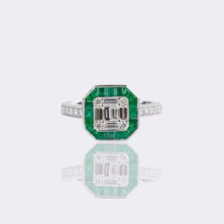 Fein Diamond Ring with Emerald