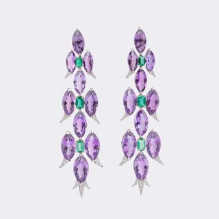Pair of Amethyst Emerald Earpendants