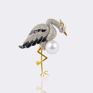 Diamond Pearl Brooch 'Flamingo'