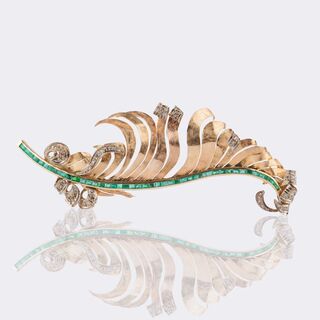 Large Vintage Brooch with Emeralds and Diamonds