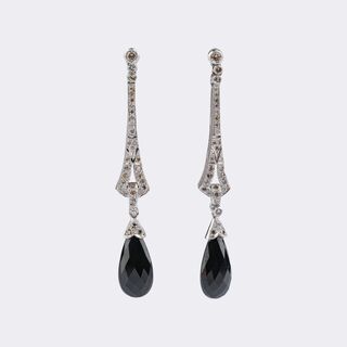 Pair of Art-Deco Diamond Onyx Earrings