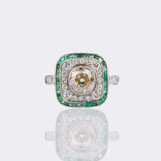 Art-Deco Diamond Emerald Ring