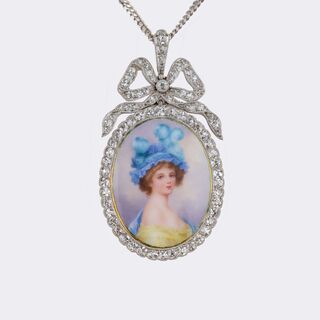 Belle Époque Diamond Pendant with Lady-Portrait