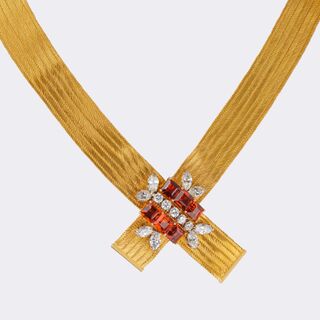 Exceptional Vintage Gold Necklace with Citrines and Diamonds
